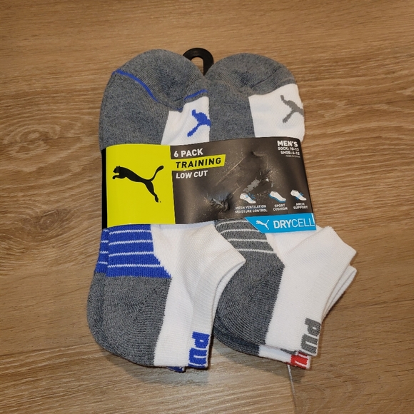 Puma Other - PUMA Mens Training Low Cut Dry Cell Mesh Ventilation Socks 6 Pack Shoe Size 6-12